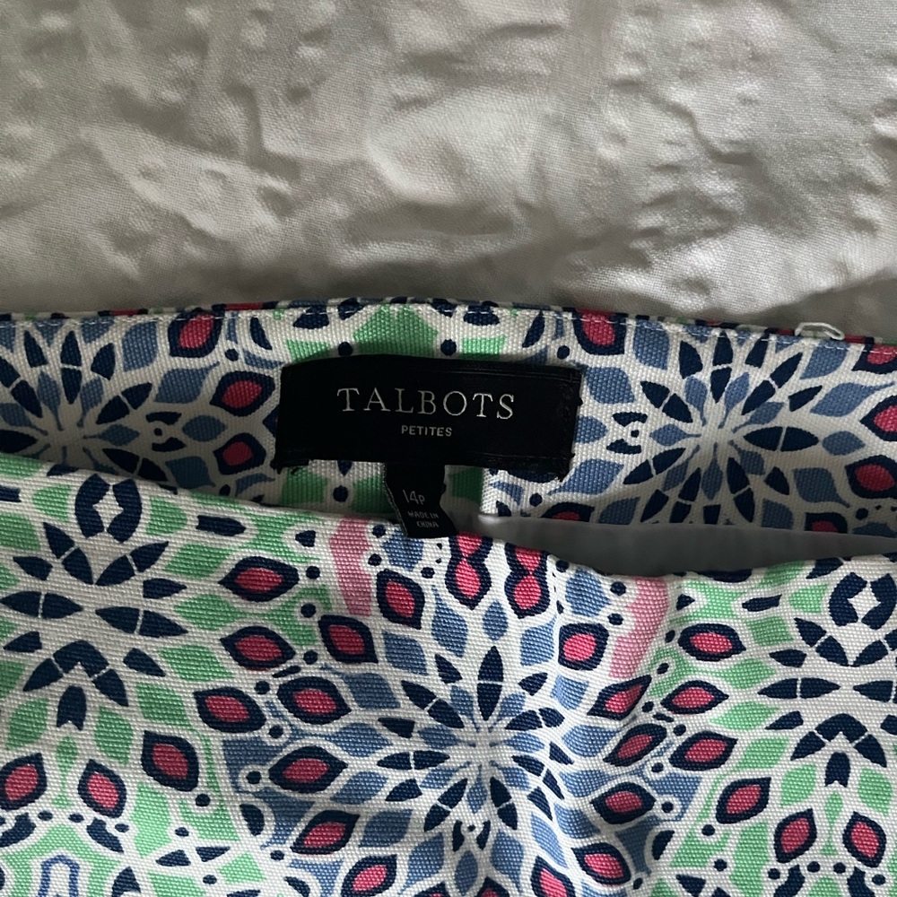 Talbots Petite Floral Medallion Skirt in Navy, Pink & Mint